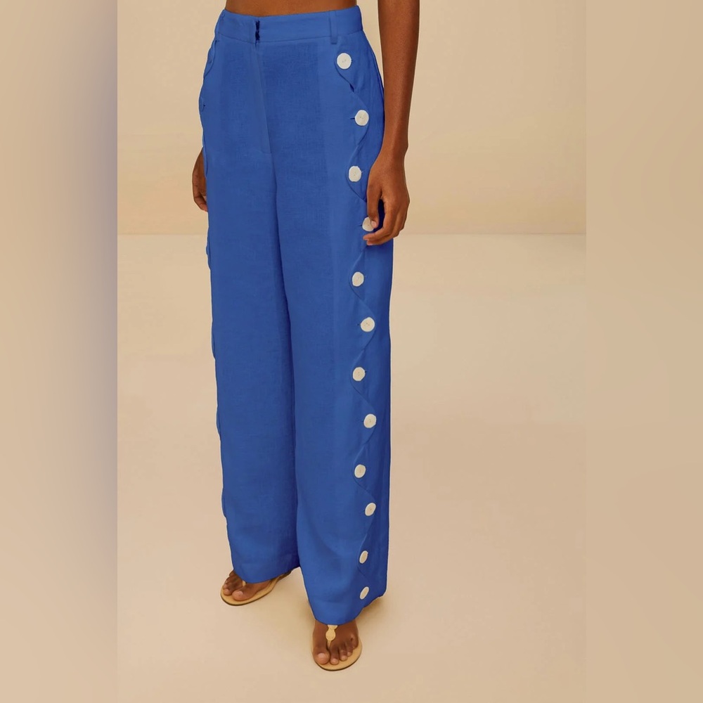 FARM Rio Royal Blue Wide-Leg Button-Detail Pants - Picture 3 of 6